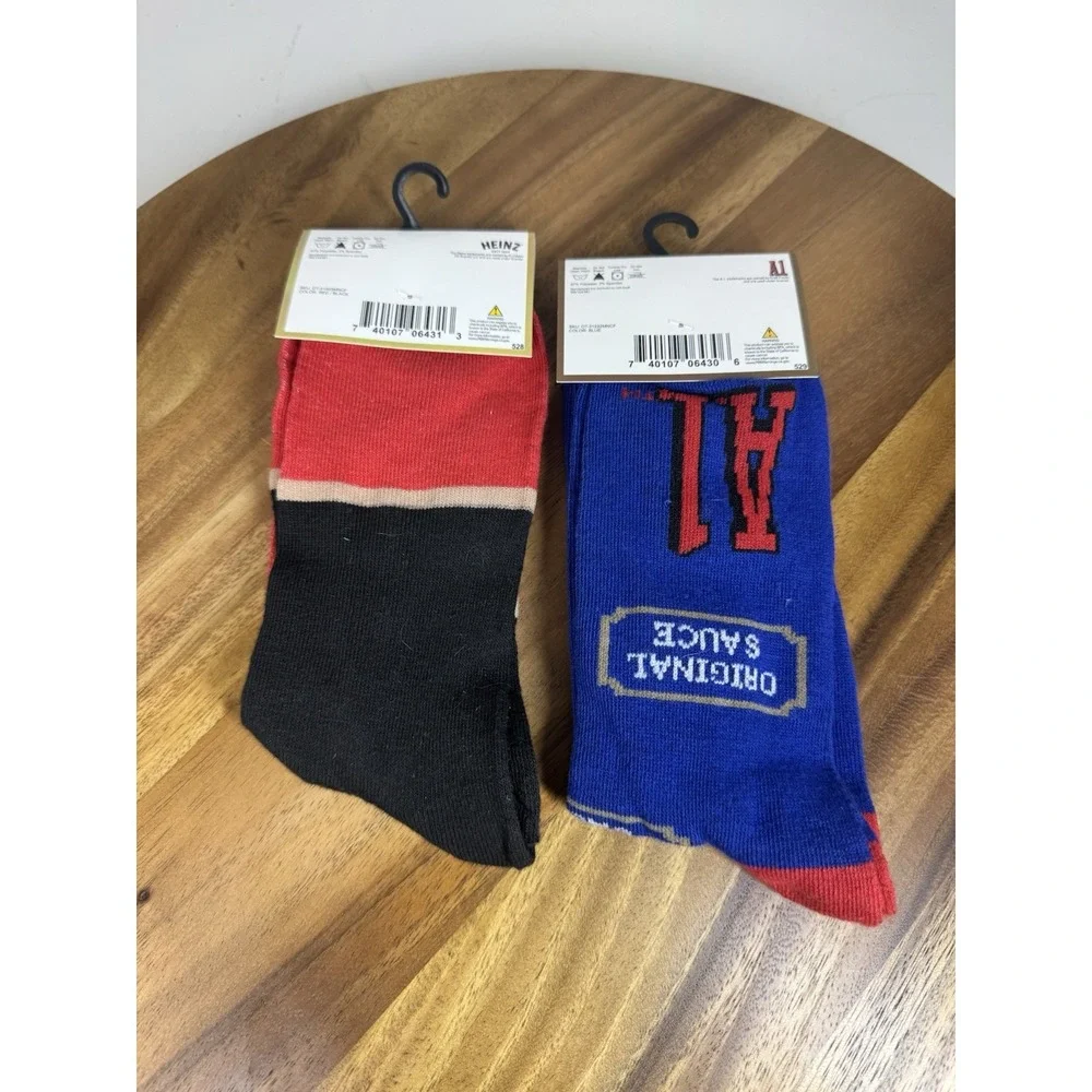 A1 STEAK SAUCE / HEINZ KETCHUP Mens Crew Socks 2‎ Pair Size 6-12 Blue multi NEW